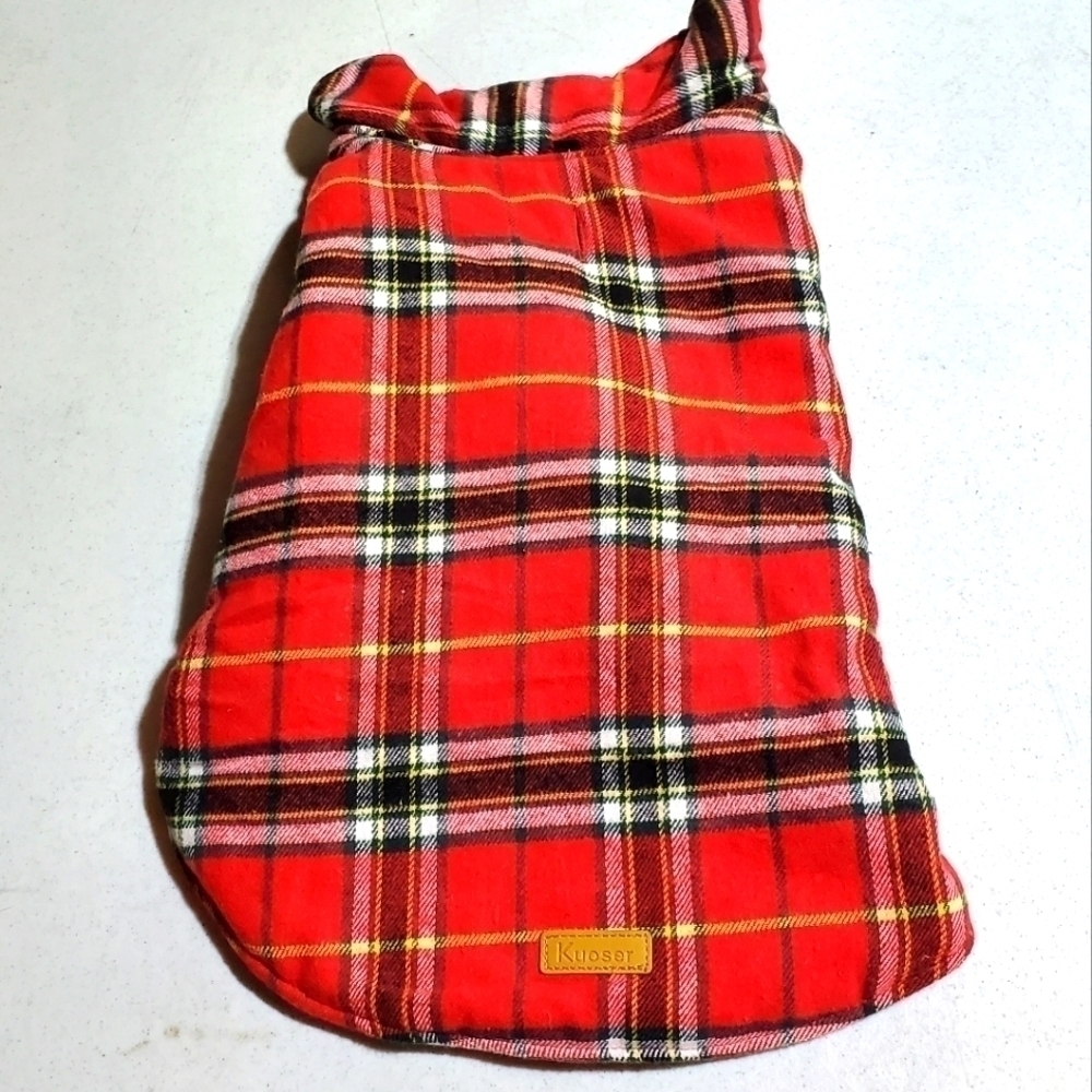 Kuoser‎ Red Plaid Flannel Quilted Small Dog Coat